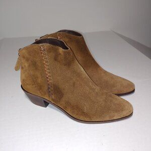 FRYE Back Zip Pointed Toe Suede Ankle Booties Size 8.5 Cognac Brown